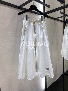 MOILRAL高端大牌白色拉链半身裙女2024年春季新款高腰设计感长裙