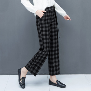 大格子阔腿裤女秋坠感高腰宽松黑白方格2018新款秋冬方格裤休闲裤
