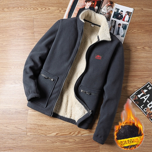 手抓绒外套男秋冬季颗粒绒立领夹克男士加绒棉服韩版潮流大码开衫