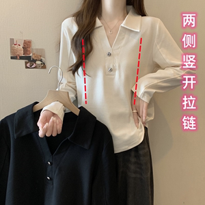 哺乳上衣春秋季辣妈新款POLO领显瘦喂奶衣服夏装外出休闲百搭长袖