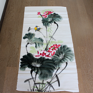 四尺纯手绘荷花翠鸟宣纸画心中式国画装饰画b款