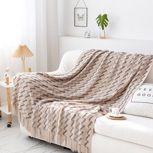 双色沙发毯盖毯ins风床尾毯针织毛毯空调毯流苏午睡客厅毯子