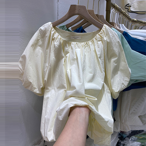 灯笼袖衬衫女夏季设计感小众洋气别致小个子宽松法式泡泡短袖上衣