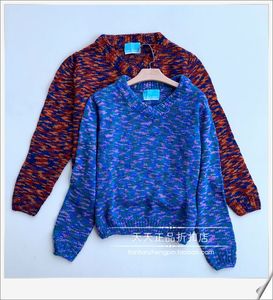 香港设计师潮牌howl 彩色粗线v领休闲带帽两色毛衣 1336