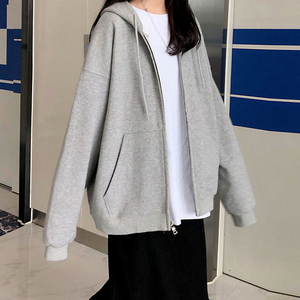 秋季灰色卫衣女2024新款韩版时尚开衫连帽外套学生宽松运动上衣服
