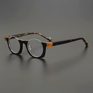 设计师推荐 拼接板材倒半圆眼镜框男 超个性小框高度数近视眼镜架