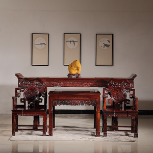 红木中堂六件套印尼黑酸枝中式雕花翘头案八仙桌组合阔叶黄檀家具