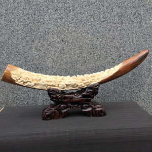 藏牙阁猛犸象牙原牙古玩摆件 纯手工雕刻作品福禄寿 高档生日礼品