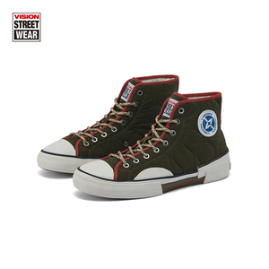 vision canvas hi 军绿菱形绗棉格纹春秋潮流新款高帮运动鞋男女