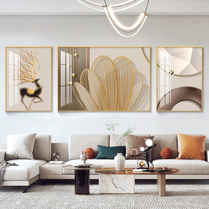 客厅装饰画现代简约沙发背景墙挂画轻奢大气艺术大气新款三联壁画