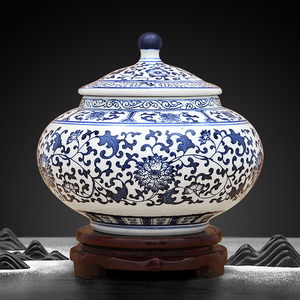 景德镇陶瓷器茶叶罐仿古青花瓷半斤带盖家用储存罐复古新中式摆件