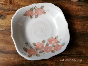 日本回流花口茶点盘子果子器零食碗柴烧手绘冰裂花开富贵食用器皿