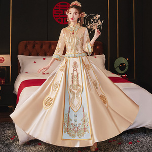 伊醉衣美旗舰店天猫出租2022新款金色秀禾服敬酒服中式新娘婚纱礼服