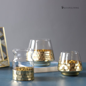 现代简约轻奢金色蜂窝玻璃油灯桌花瓶摆件家装饰品小号创意