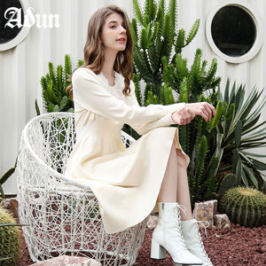 abun秋季新款时尚气质法式女装连衣裙女长袖长款仙女薄款小个子