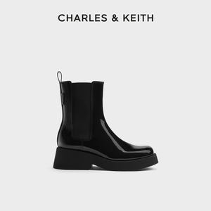 CHARLES&KEITH秋季女靴CK1-90280050时尚漆皮厚底切尔西靴女
