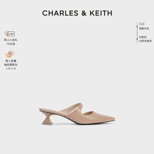 CHARLES&KEITH春夏女鞋CK1-61720118时尚尖头粗跟穆勒拖鞋女外穿