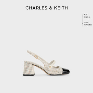 CHARLES&KEITH24春新款CK1-60361507法式拼色方头粗跟玛丽珍鞋