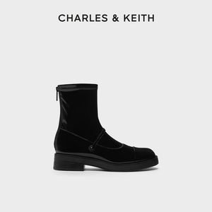 CHARLES&KEITH女靴CK1-90380144时尚拼色漆皮加绒弹力靴短靴女