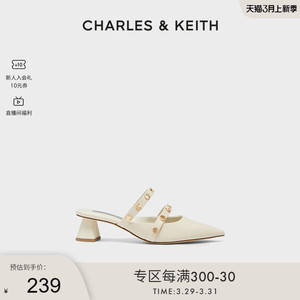 CHARLES&KEITH春夏女鞋CK1-61720134金属装饰尖头粗跟穆勒鞋女