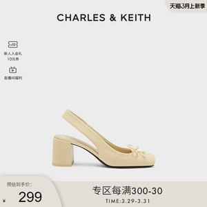 CHARLES&KEITH春夏女鞋CK1-61720138复古格纹方头粗跟凉鞋女鞋