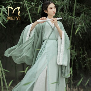 素青绿色魏晋制汉服女超仙气飘逸直裾交领广袖流仙裙中国风古装夏