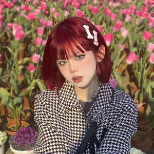 假发短发女圆脸复古红色全头套式网红自然仿真发减龄学生头波波头