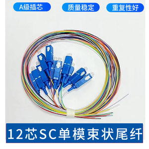 12芯束状尾纤SC方头单模光纤跳线电信级可订做FC/ST头终端盒尾纤