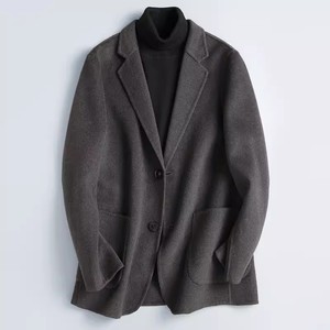 羊绒外套大衣男秋冬短款高级感黑色加厚保暖风衣双面呢子毛呢大衣