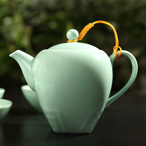 恒福整套功夫茶具套装越窑龙泉青瓷陶瓷天地方圆茶壶半组