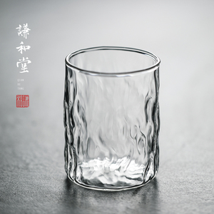 谦和堂 日式手工耐热高硼硅玻璃冷水杯茶具组合套装树纹自用送礼