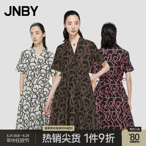 JNBY/江南布衣夏季连衣裙女音符线条大裙摆收腰设计感中长款裙子