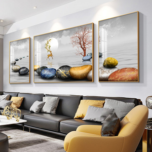 现代简约沙发背景墙装饰画大气轻奢客厅三联画北欧风麋鹿晶瓷挂画