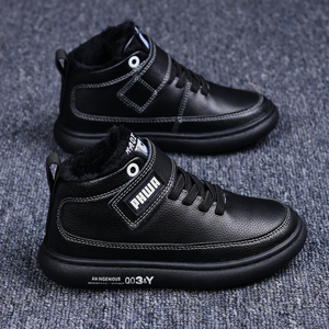 男童皮鞋真皮新款冬季儿童黑色加绒鞋子中大童防滑软底保暖演出鞋