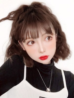 假发女短发网红刘海假发女俏皮可爱羊毛卷蓬松自然海藻短卷全头.
