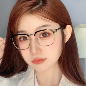 超轻素颜神器近视眼镜女眉线半框显瘦有度数配黑框男眼睛架韩版潮