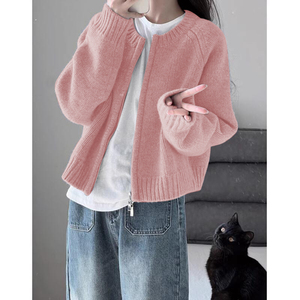小香风粉色针织开衫女装时尚洋气减龄休闲显瘦高级感毛衣外套加厚