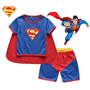 夏新款男童超人扮演服万圣节Superman cosplay短袖英雄联盟表演服