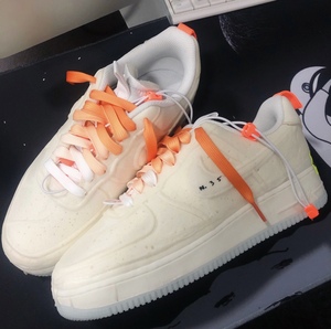 nikeaf1空军一号米白橘色海绵泡泡糖男女情侣面包系带圆头板鞋爆1