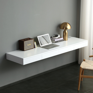 实木壁挂式书桌书架一体桌组合现代简约小户型卧室悬空挂墙电脑桌