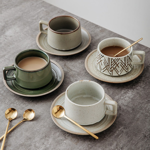 陶瓷咖啡杯碟套装复古创意下午茶具茶杯家用挂耳咖啡杯日式带勺