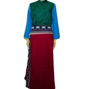 酒红色藏裙民族风女半身裙长裙百搭穿法一片式棉麻中国风裙子藏装