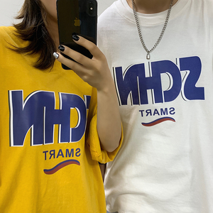 mystyle夏装新品纯棉中性情侣短袖印花宽松圆领t恤短袖t恤衣服