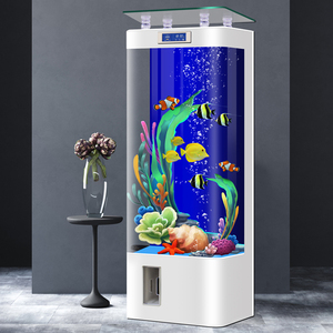 新款一体成型方形鱼缸客厅立式电视柜旁水族箱生态玻璃懒人金鱼缸