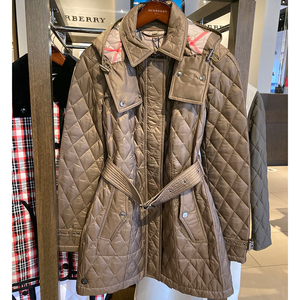 黑土西雅图 burberry/博柏利女士冬季经典菱格收腰连帽保暖棉服