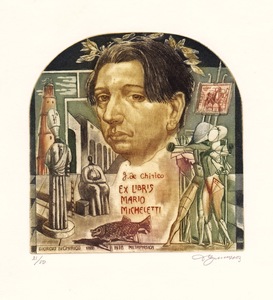 乌克兰-大卫贝克(david bekker)-版画藏书票《画家-德基里科》