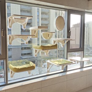 阳台猫吊床窗户猫咪悬挂秋千晒太阳玻璃吸盘猫窝免打孔木质猫爬架