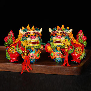 中国风中式小礼物泥人泥塑故宫五彩色石狮子十二生肖摆件北京礼品