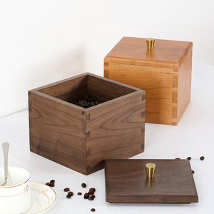 诺丽色黑胡桃木榫卯结构木盒子桌面茶叶咖啡豆收纳存储罐方形木盒