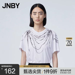 JNBY/江南布衣奥莱outlets夏折扣T恤圆领短袖珠宝印花直筒休闲女